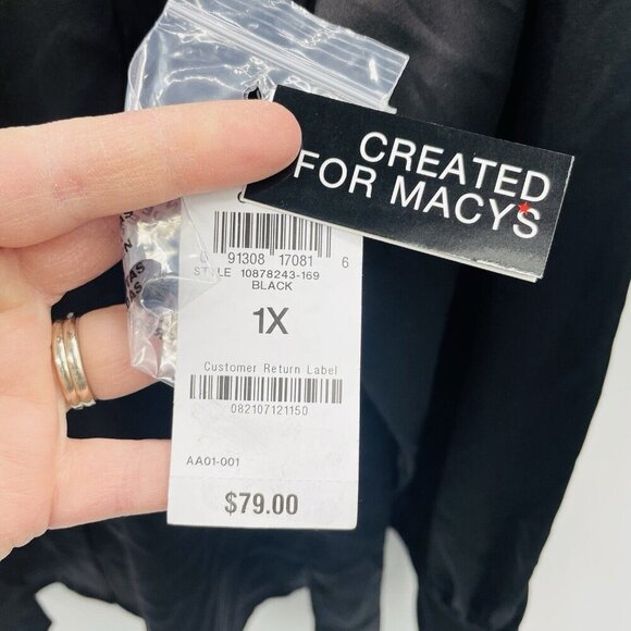 Bar III Womens Plus Size 1X Satin Long-Sleeve Button-Front Shirt Black $79 1835 - Picture 6 of 7